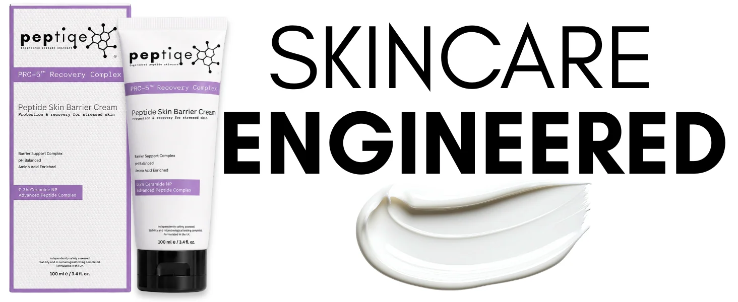 PRC-5 Peptide Skin Barrier Cream tube and carton with cream texture